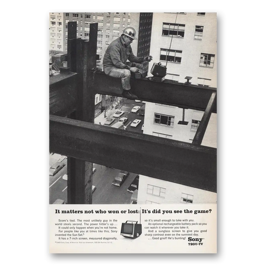 1969 Sony Portable TV Matters Not Who Won or Lost Vintage Magazine Print Ad