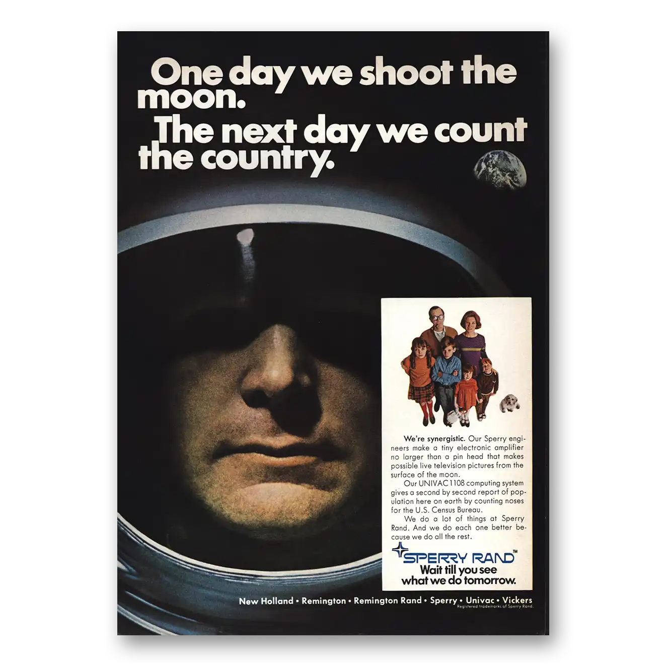 1969 Remington Rand Univac Univac 1108 One Day We Shoot the Moon Vintage Magazine Print Ad