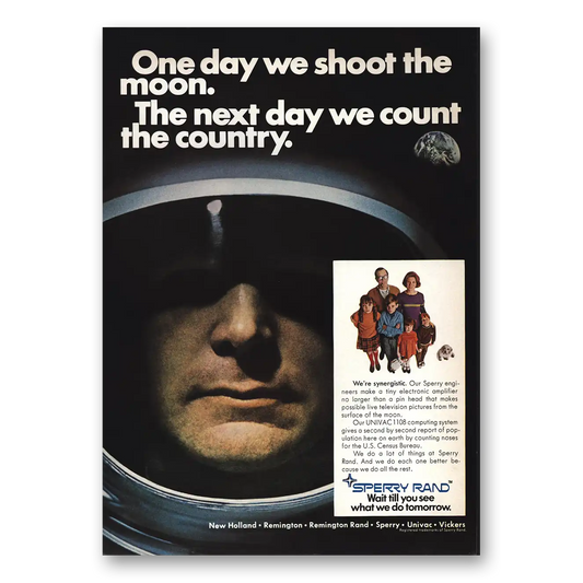 1969 Remington Rand Univac Univac 1108 One Day We Shoot the Moon Vintage Magazine Print Ad