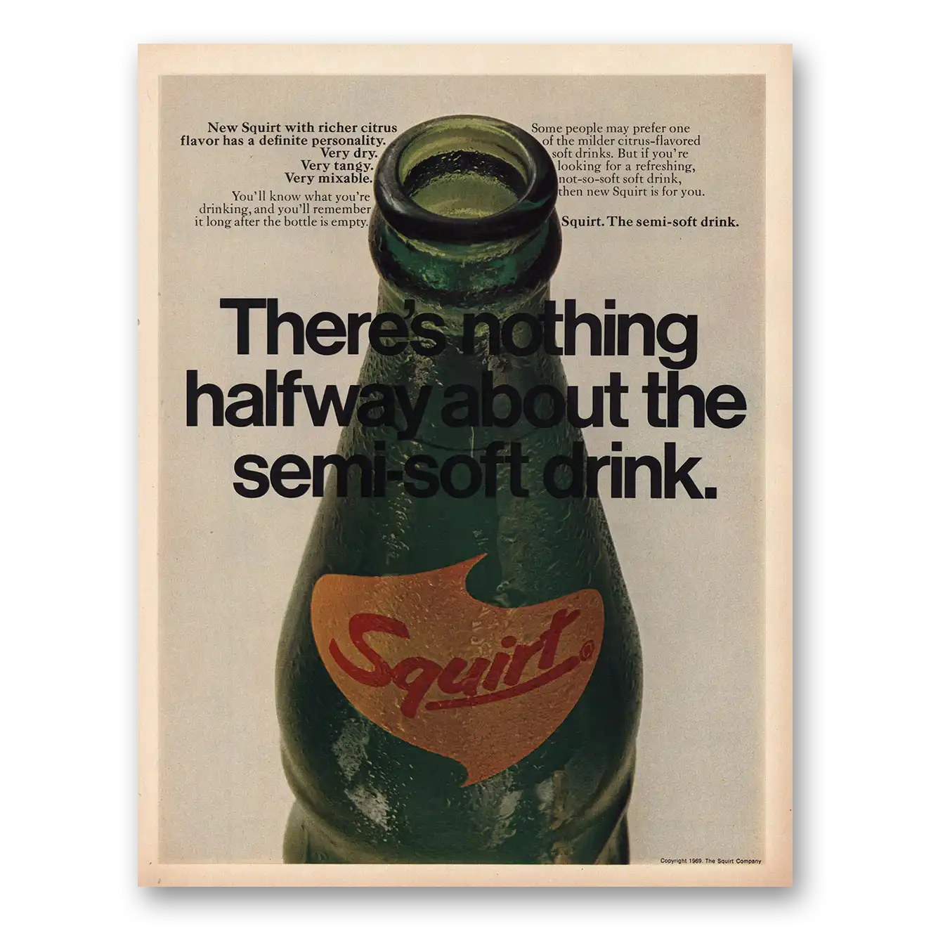 1969 Squirt Soft Drink Nothing Halfway About Vintage Magazine Print Ad