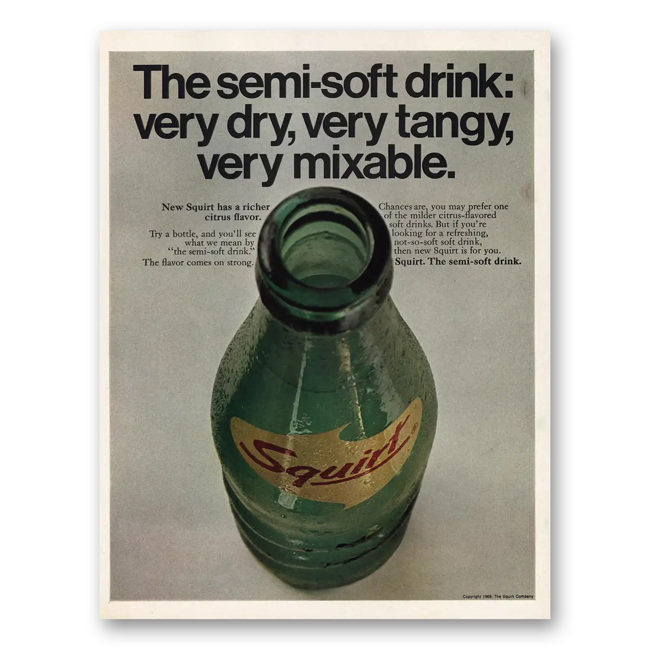 1969 Squirt Soft Drink Semi Soft Drink Very Dry Very Tangy Vintage Magazine Print Ad