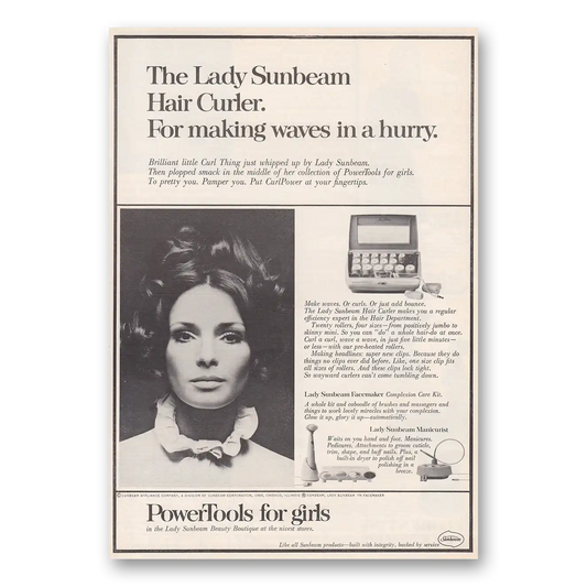 1969 Lady Sunbeam Hair Curler Power Tools for Girls Vintage Magazine Print Ad