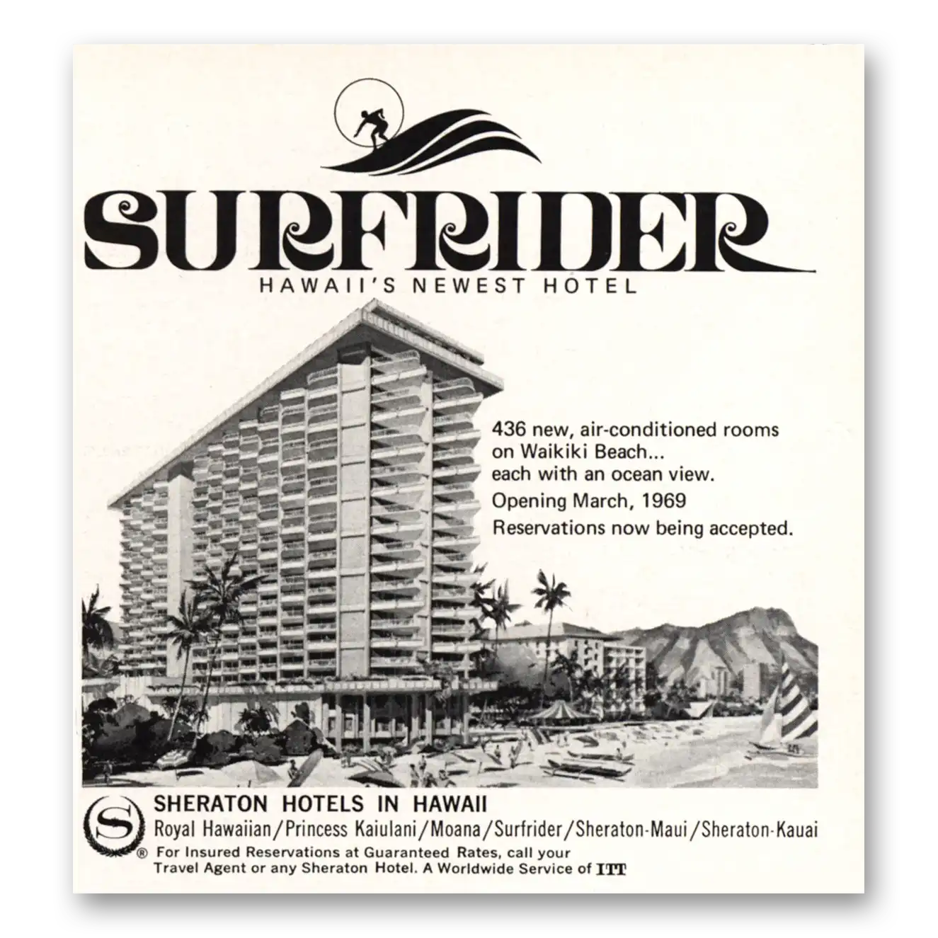 1969 Sheraton Surfrider Hotel Hawaiis Newest Hotel Vintage Magazine Print Ad