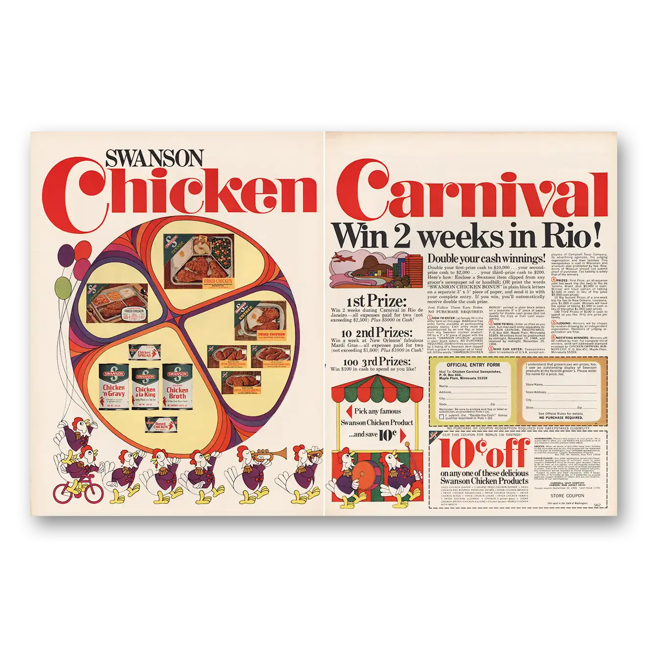 1969 Swanson TV Dinner Chicken Carnival TV Dinners Vintage Magazine Print Ad