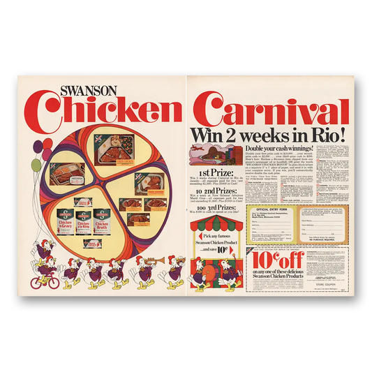 1969 Swanson TV Dinner Chicken Carnival TV Dinners Vintage Magazine Print Ad