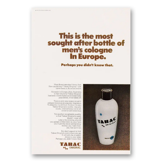 1969 Tarac Cologne Most Sought After Bottle of Mens Cologne In Europe Vintage Magazine Print Ad