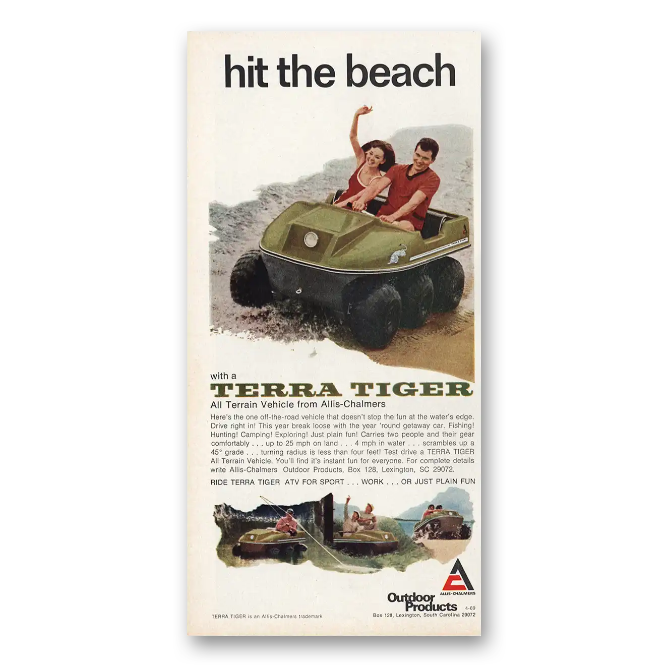 1969 Terra Tiger All Terrain Vehicle Hit the Beach Vintage Magazine Print Ad