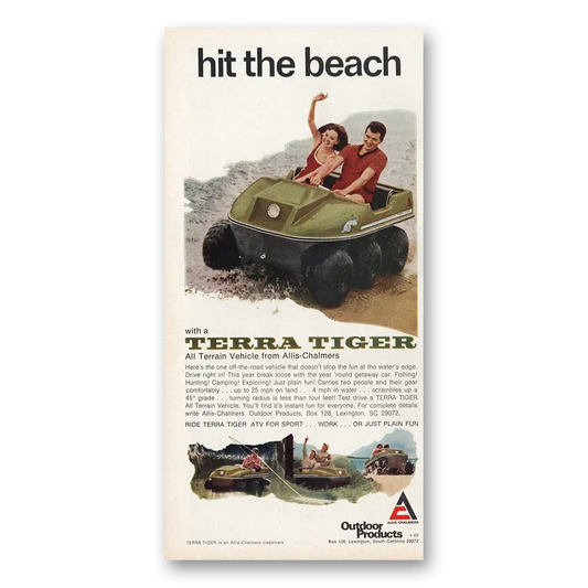 1969 Terra Tiger All Terrain Vehicle Hit the Beach Vintage Magazine Print Ad