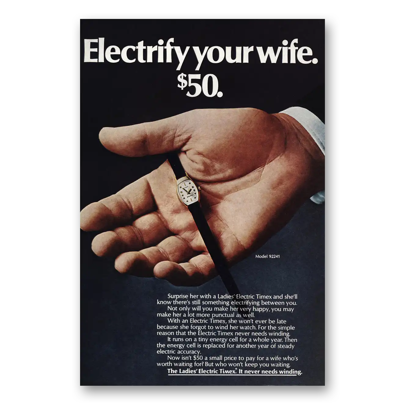 1969 Timex Watch Ladies Electric Timex Electrify Your Wife Vintage Magazine Print Ad