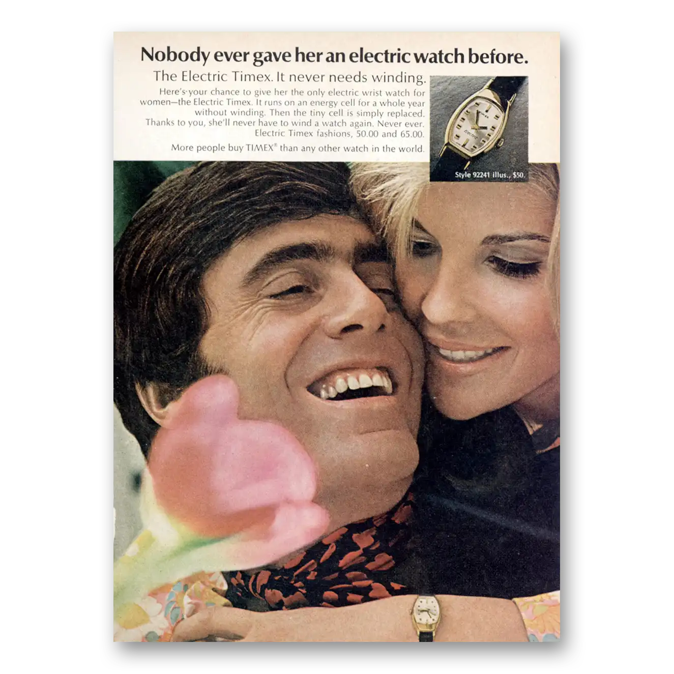 1969 Timex Watch Nobody Ever Gave Her an Electric Watch Before Vintage Magazine Print Ad