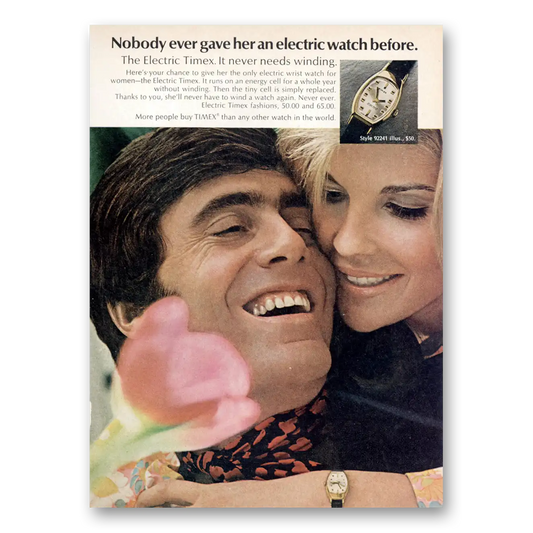 1969 Timex Watch Nobody Ever Gave Her an Electric Watch Before Vintage Magazine Print Ad