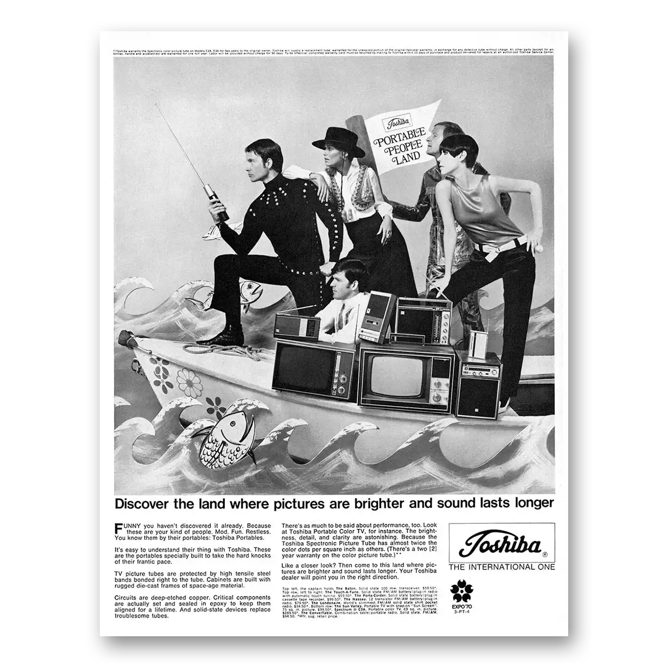 1969 Toshiba Televisions Land Where Pictures are Brighter Vintage Magazine Print Ad