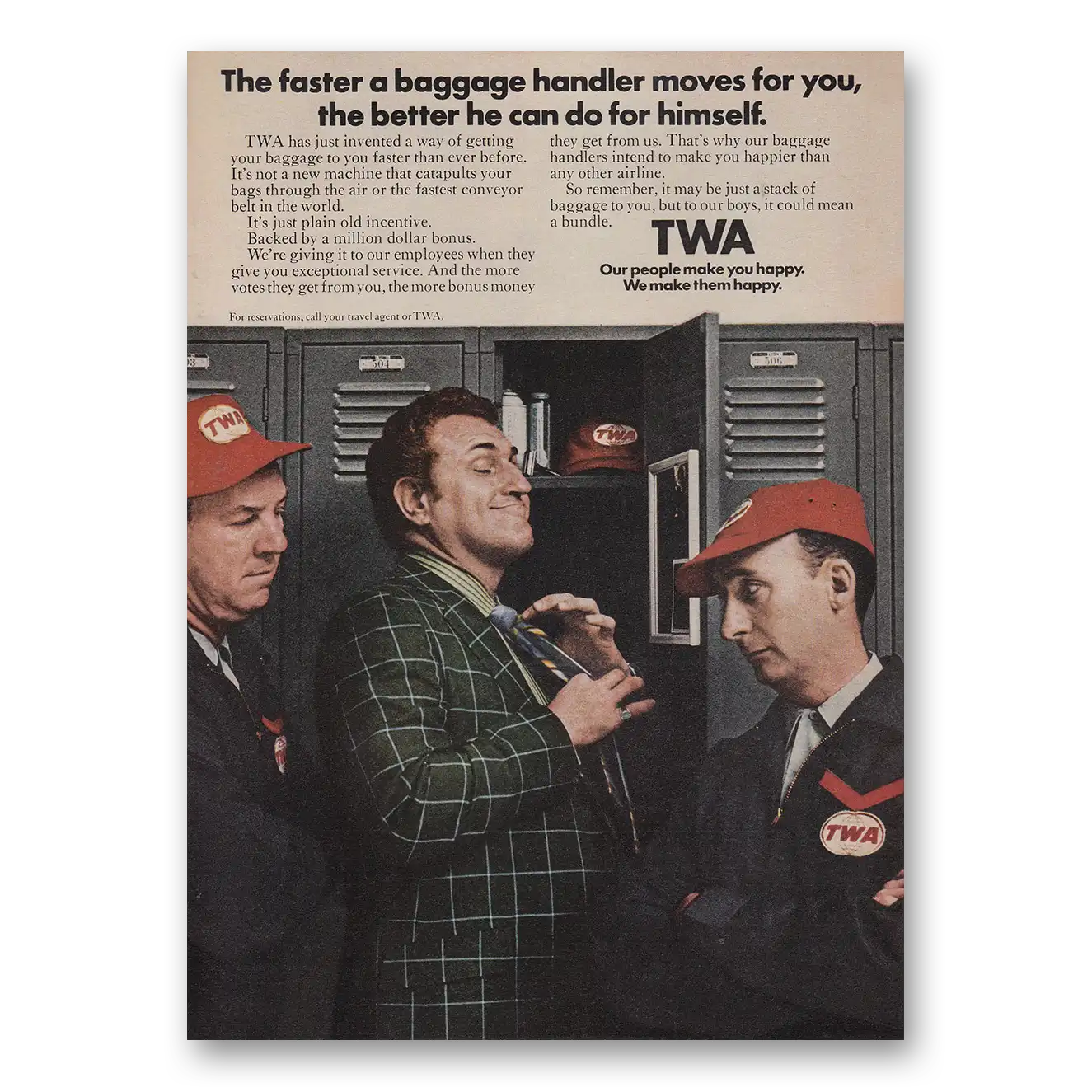 1969 TWA Airlines Faster a Baggage Handler Moves for You Vintage Magazine Print Ad