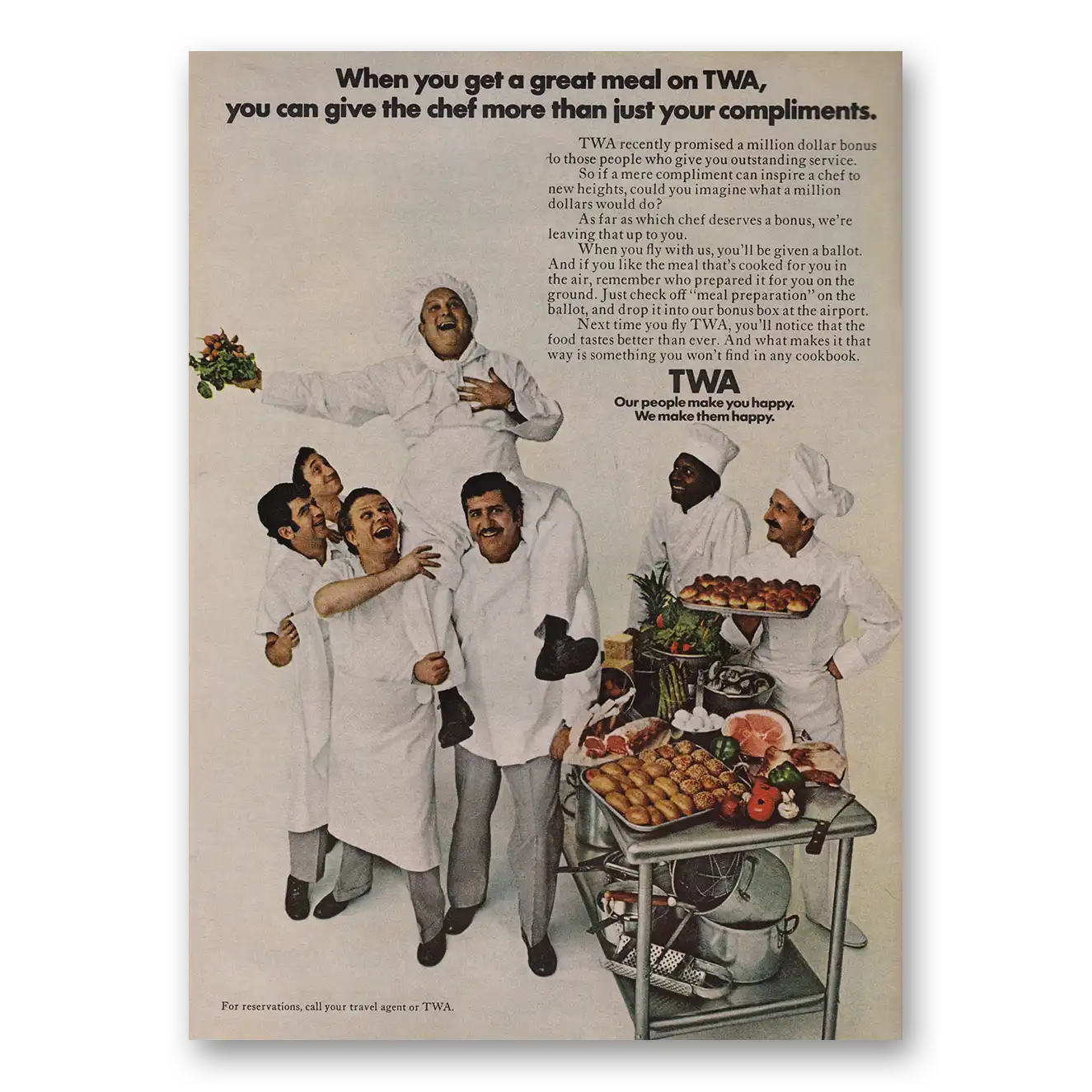 1969 TWA Airlines When You Get a Great Meal on TWA Vintage Magazine Print Ad