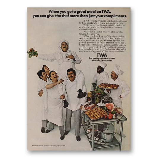 1969 TWA Airlines When You Get a Great Meal on TWA Vintage Magazine Print Ad