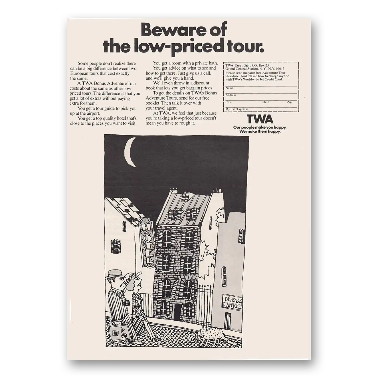 1969 TWA Airlines Beware of the Low Priced Tour Vintage Magazine Print Ad