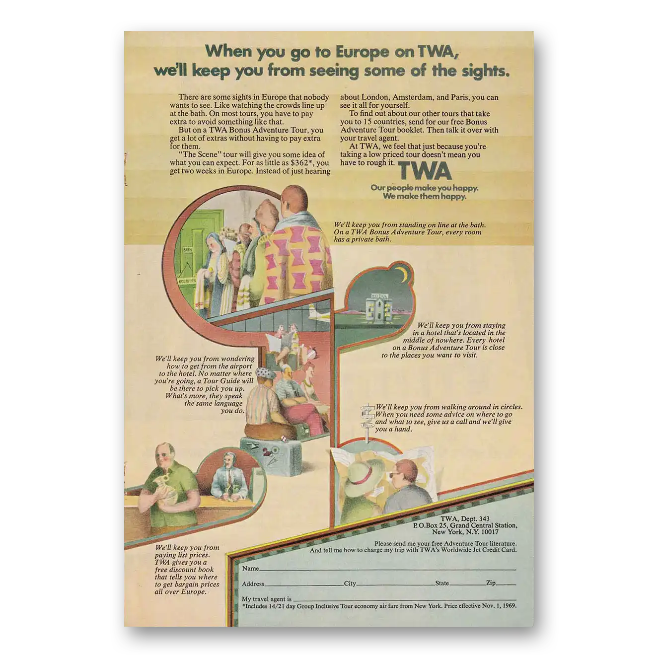 1969 TWA Airlines When You Go To Europe Vintage Magazine Print Ad