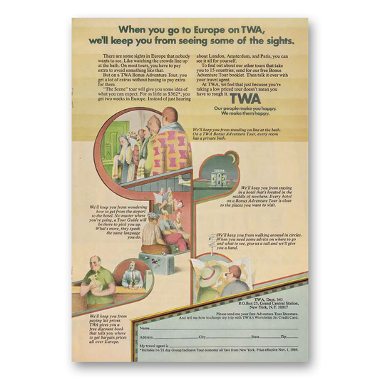 1969 TWA Airlines When You Go To Europe Vintage Magazine Print Ad