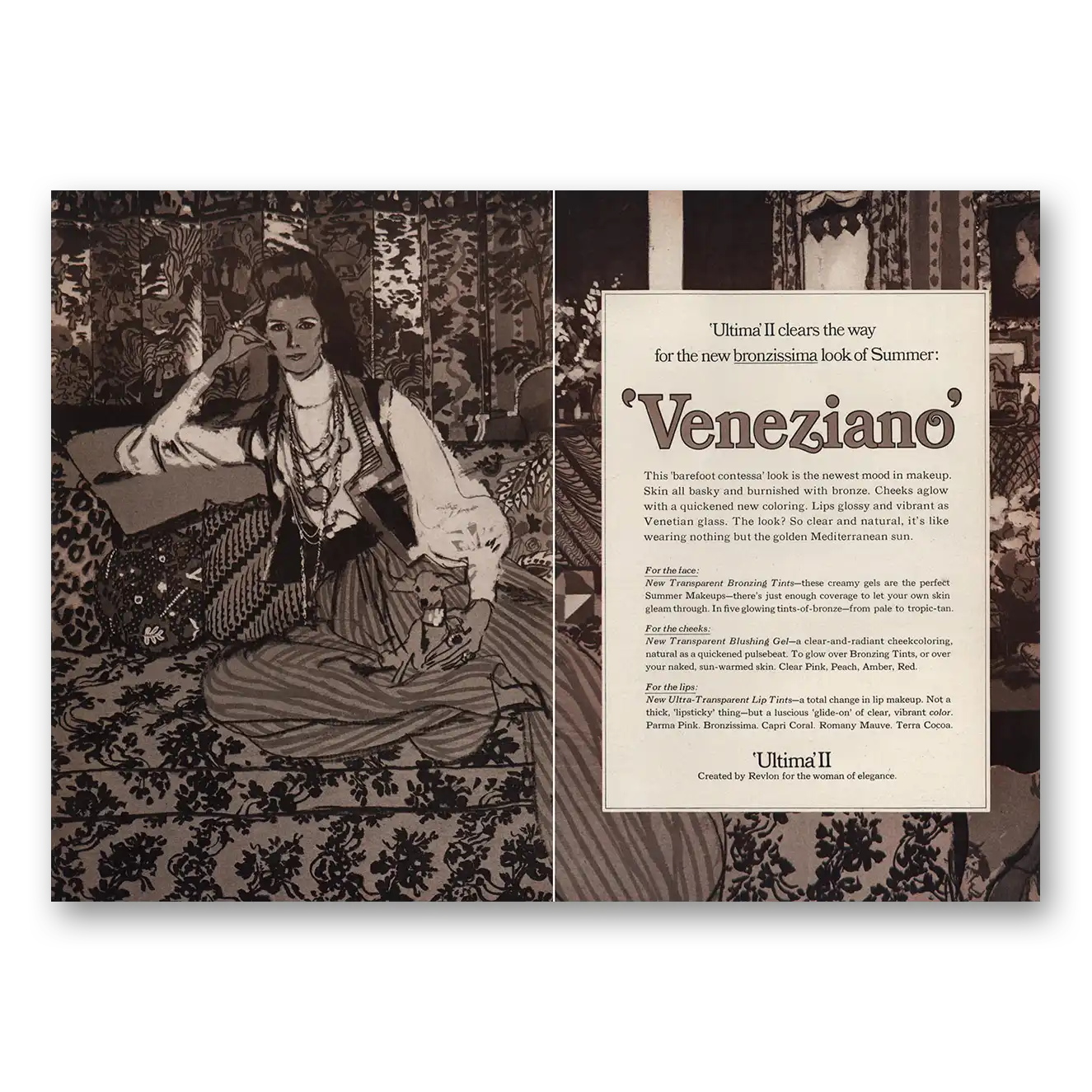 1969 Ultima II Veneziano Barefoot Contessa Look Vintage Magazine Print Ad