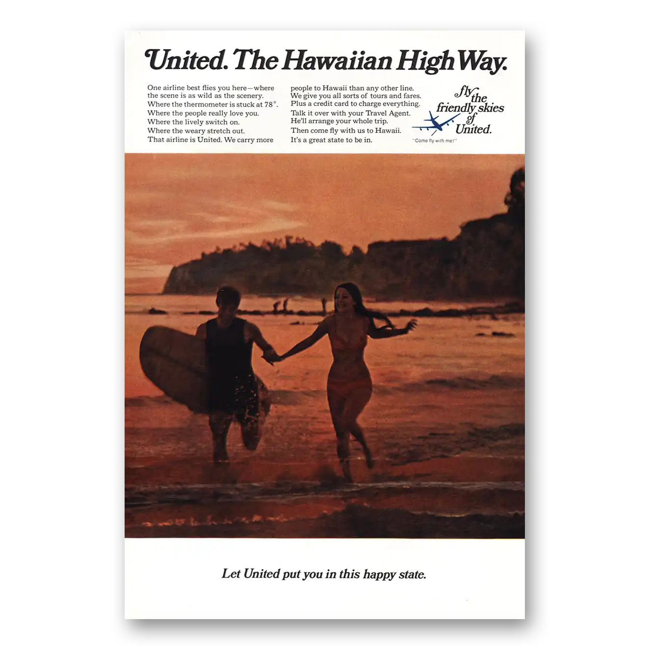 1969 United Airlines Hawaiian High Way Vintage Magazine Print Ad