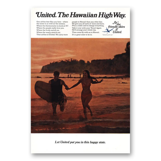 1969 United Airlines Hawaiian High Way Vintage Magazine Print Ad