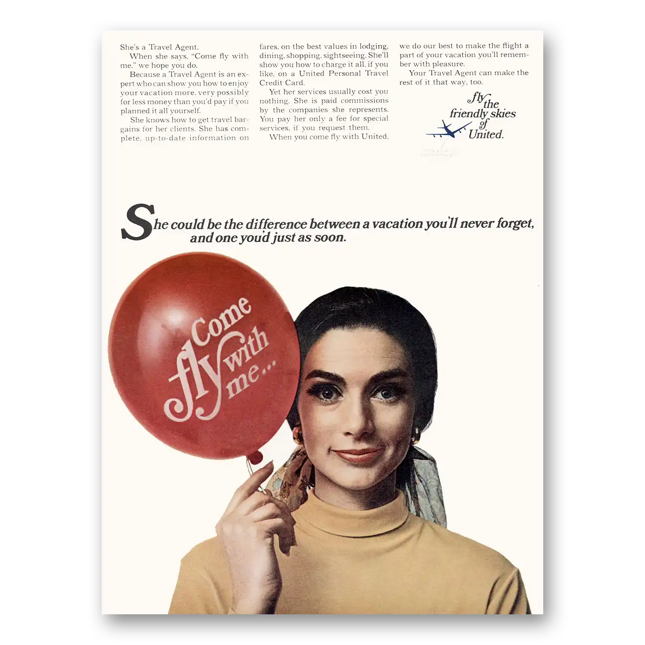 1969 United Airlines She Could Be the Difference Vintage Magazine Print Ad