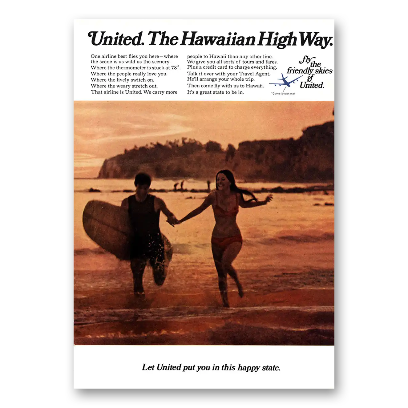 1969 United Airlines Hawaiian High Way Vintage Magazine Print Ad