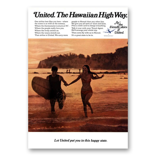 1969 United Airlines Hawaiian High Way Vintage Magazine Print Ad