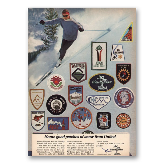 1969 United Airlines Some Good Patches of Snow Vintage Magazine Print Ad