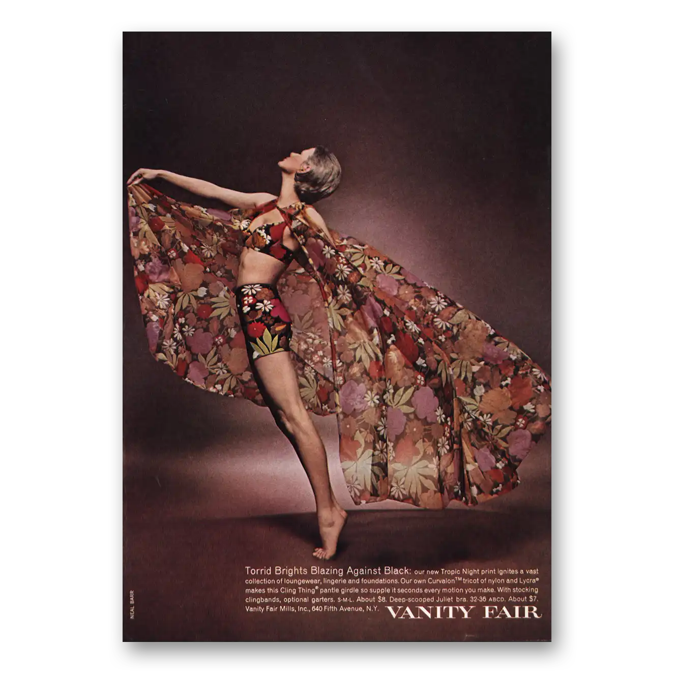 1969 Vanity Fair Fashion Torrid Brights Blazing Against Black Vintage Magazine Print Ad