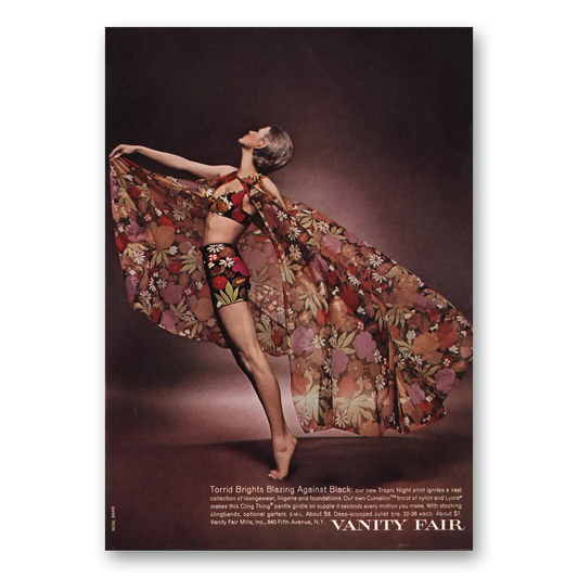 1969 Vanity Fair Fashion Torrid Brights Blazing Against Black Vintage Magazine Print Ad