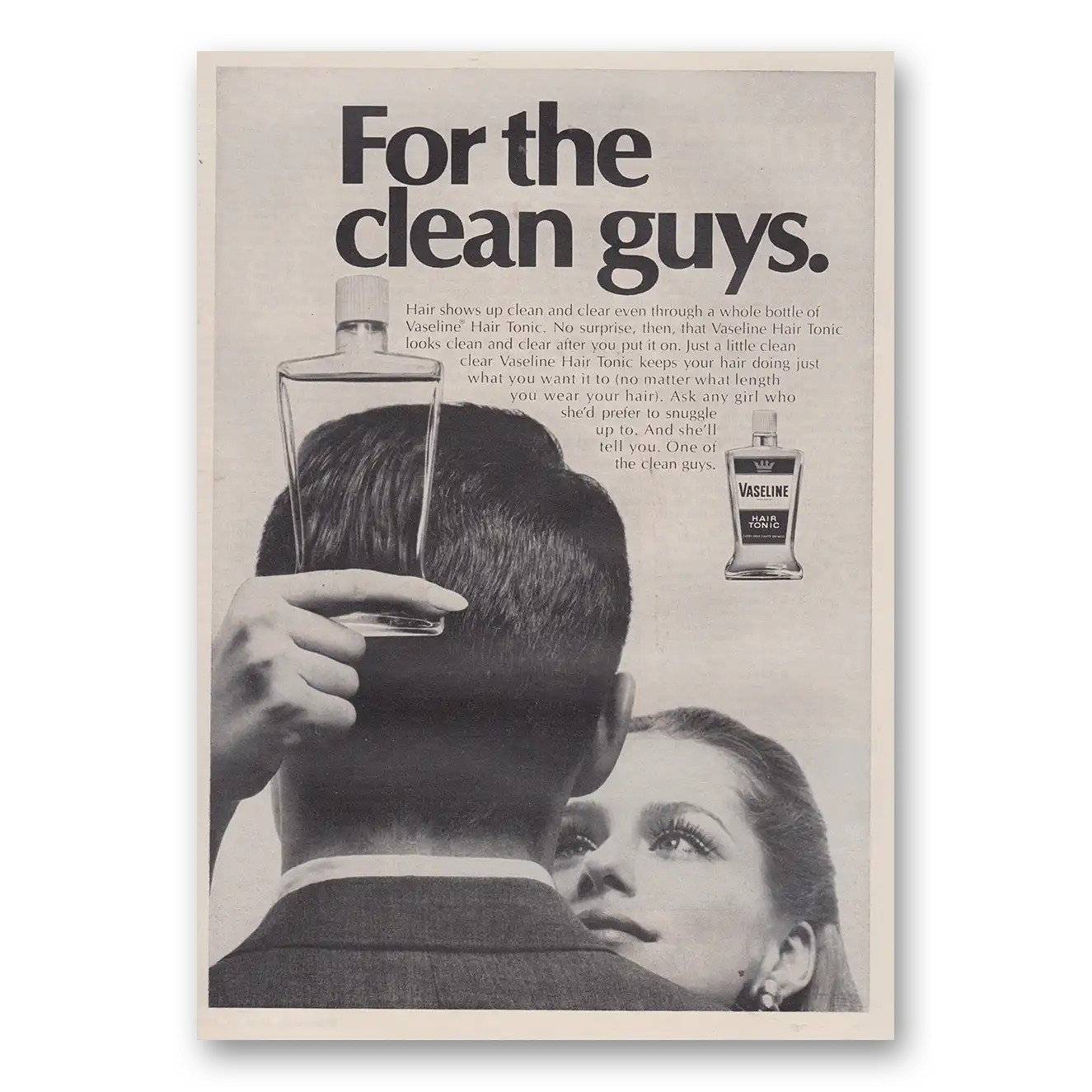 1969 Vaseline Hair Tonic For the Clean Guys Vintage Magazine Print Ad