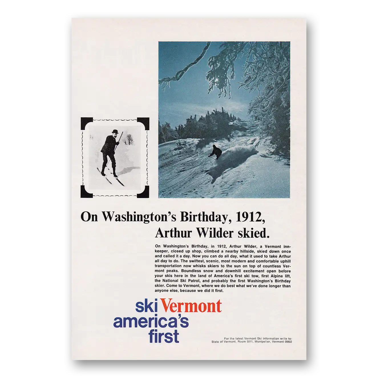 1969 Vermont Arthur Wilder Skied Vintage Magazine Print Ad