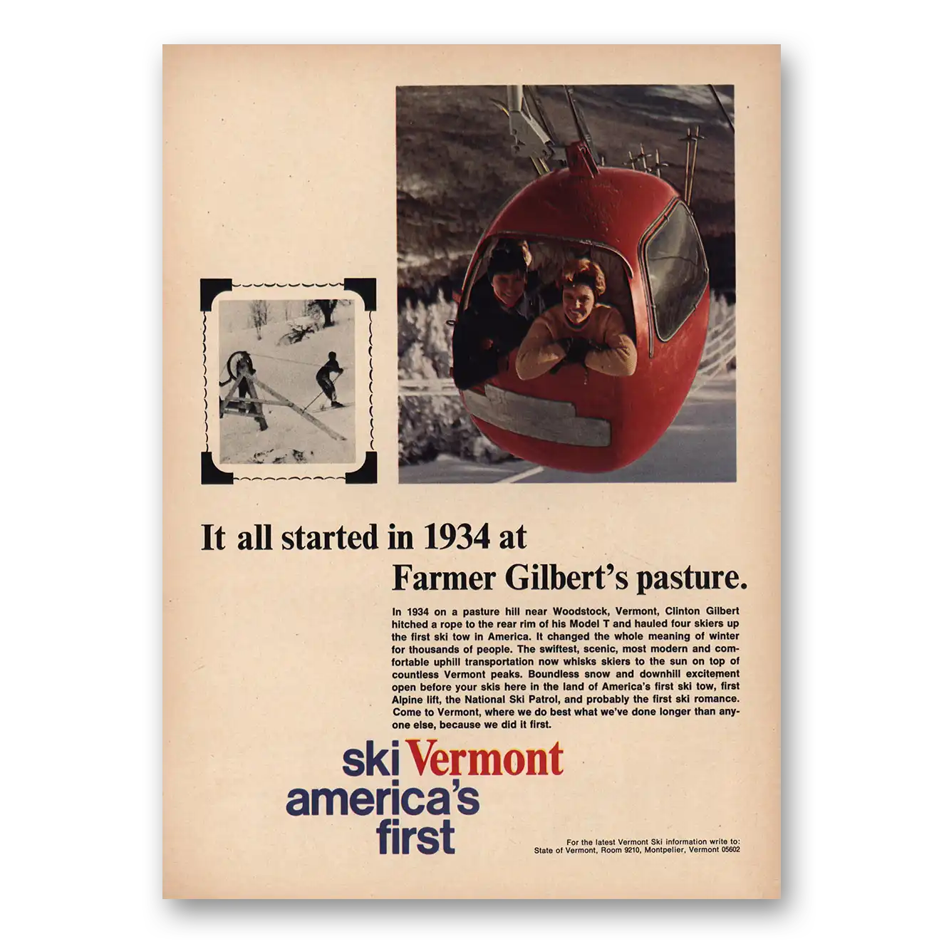 1969 Vermont Started 1934 Farmer Gilberts Pasture Vintage Magazine Print Ad