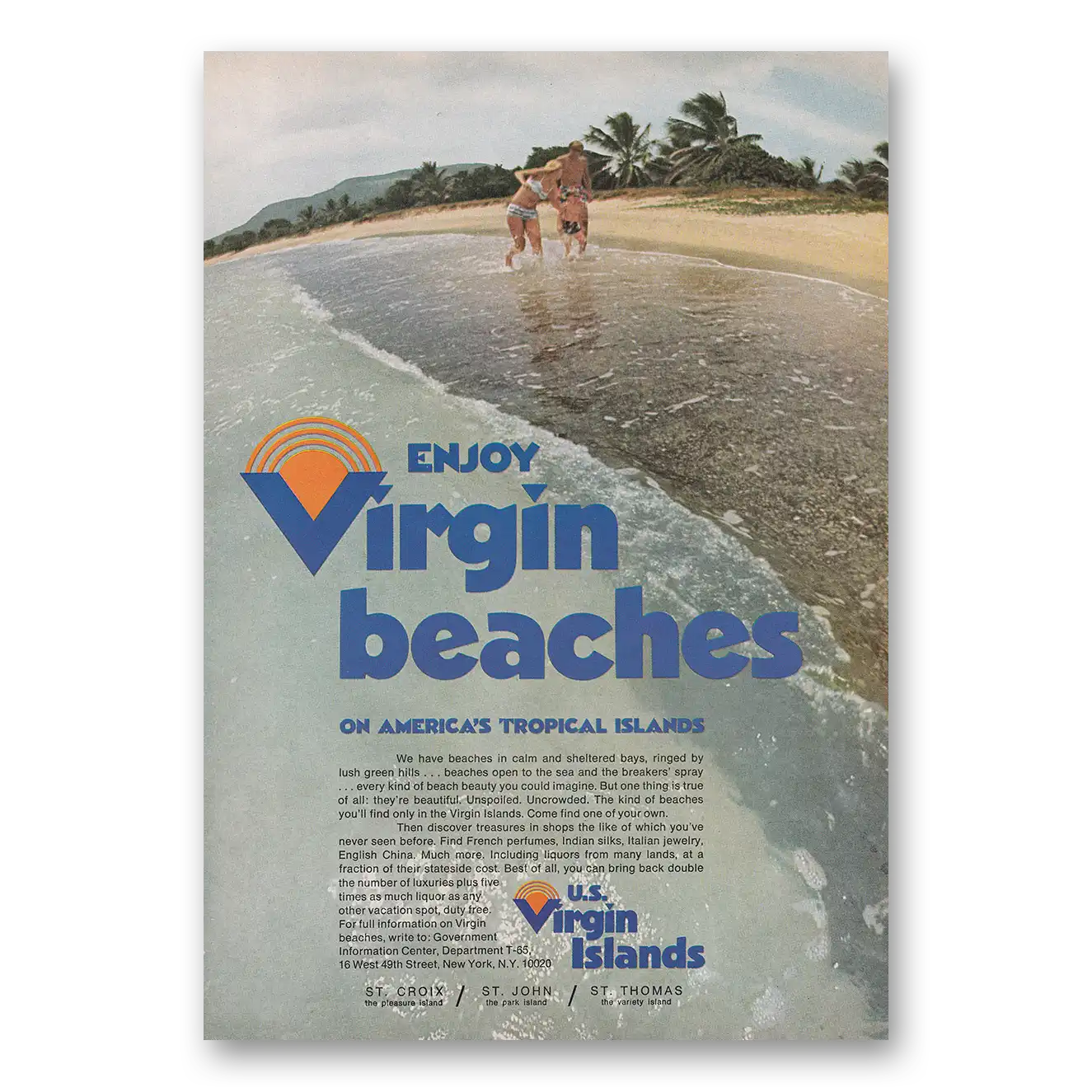 1969 US Virgin Islands Virgin Beaches on Americas Tropical Islands Vintage Magazine Print Ad