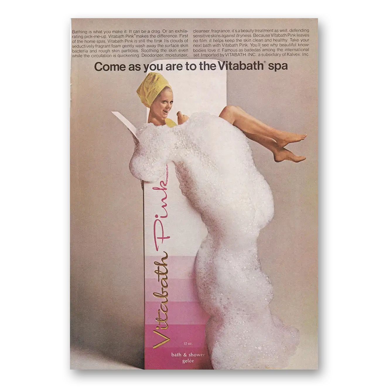 1969 Vitabath Pink Come As You Are Vintage Magazine Print Ad