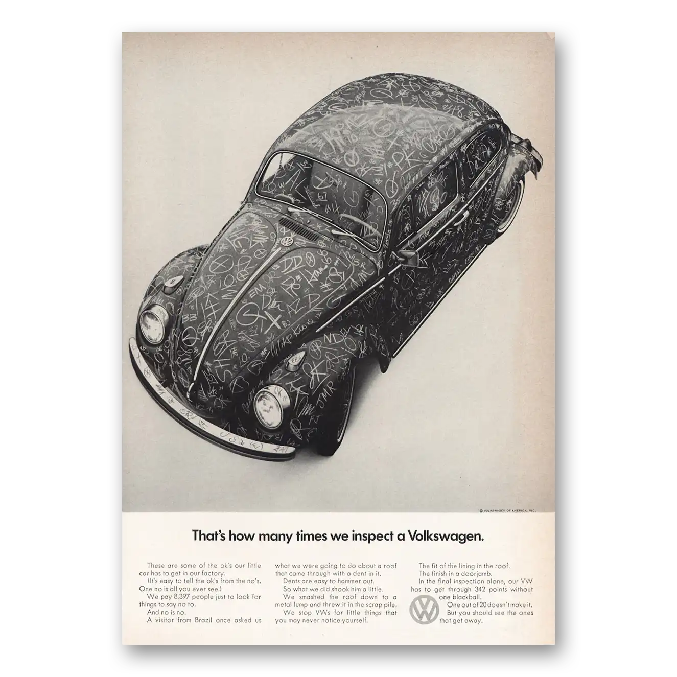 1969 Volkswagen Beetle How Many Times We Inspect Vintage Magazine Print Ad