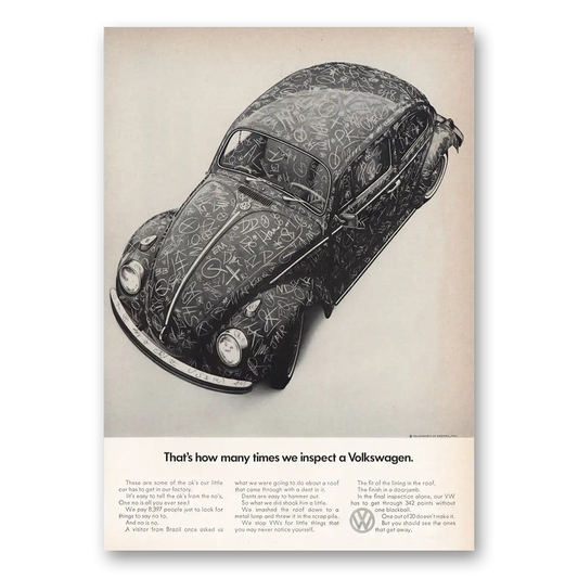 1969 Volkswagen Beetle How Many Times We Inspect Vintage Magazine Print Ad