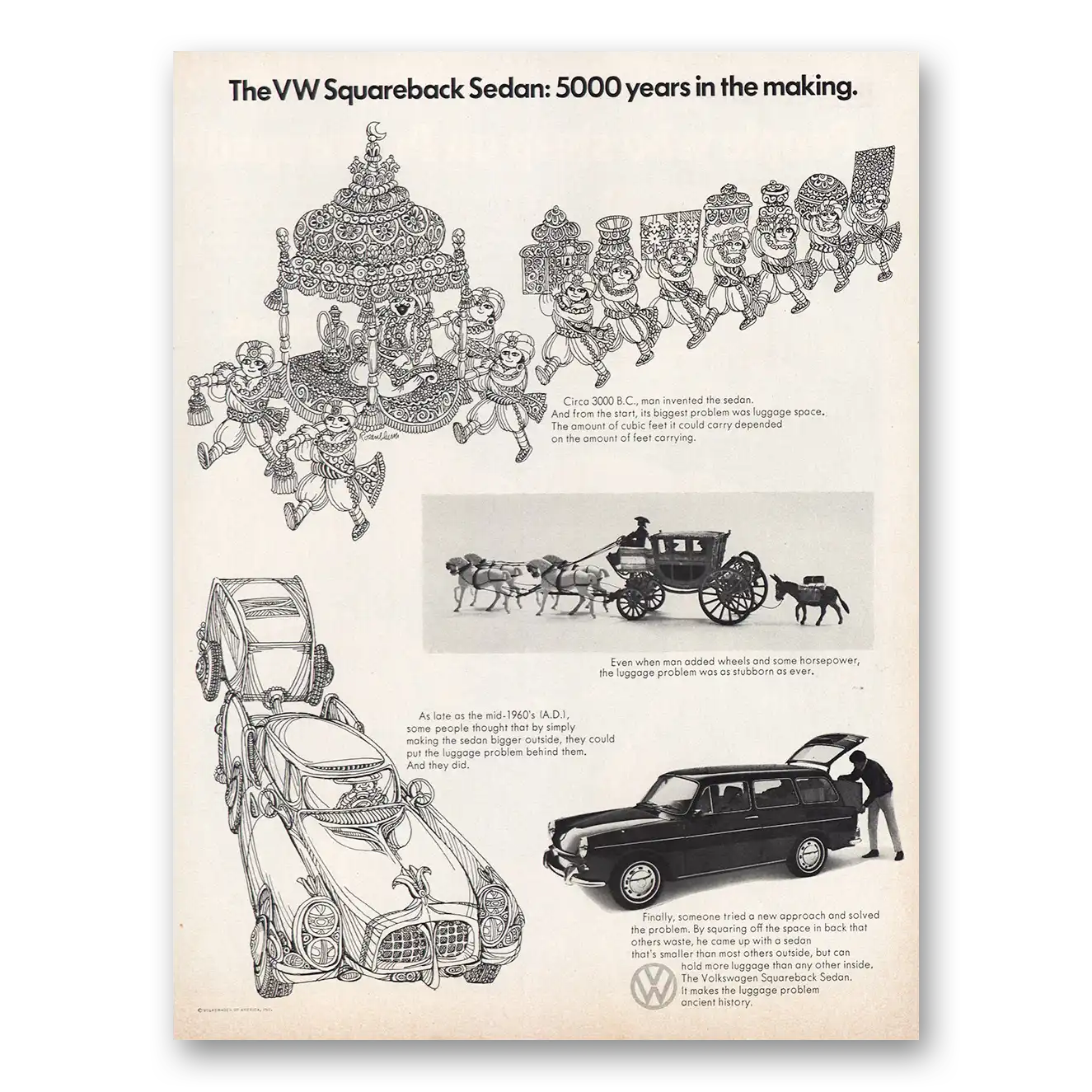 1969 Volkswagen Squareback Sedan 5000 Years In the Making Vintage Magazine Print Ad