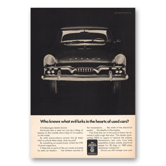 1969 Volkswagen Evil Lurks Heart Used Cars Vintage Magazine Print Ad