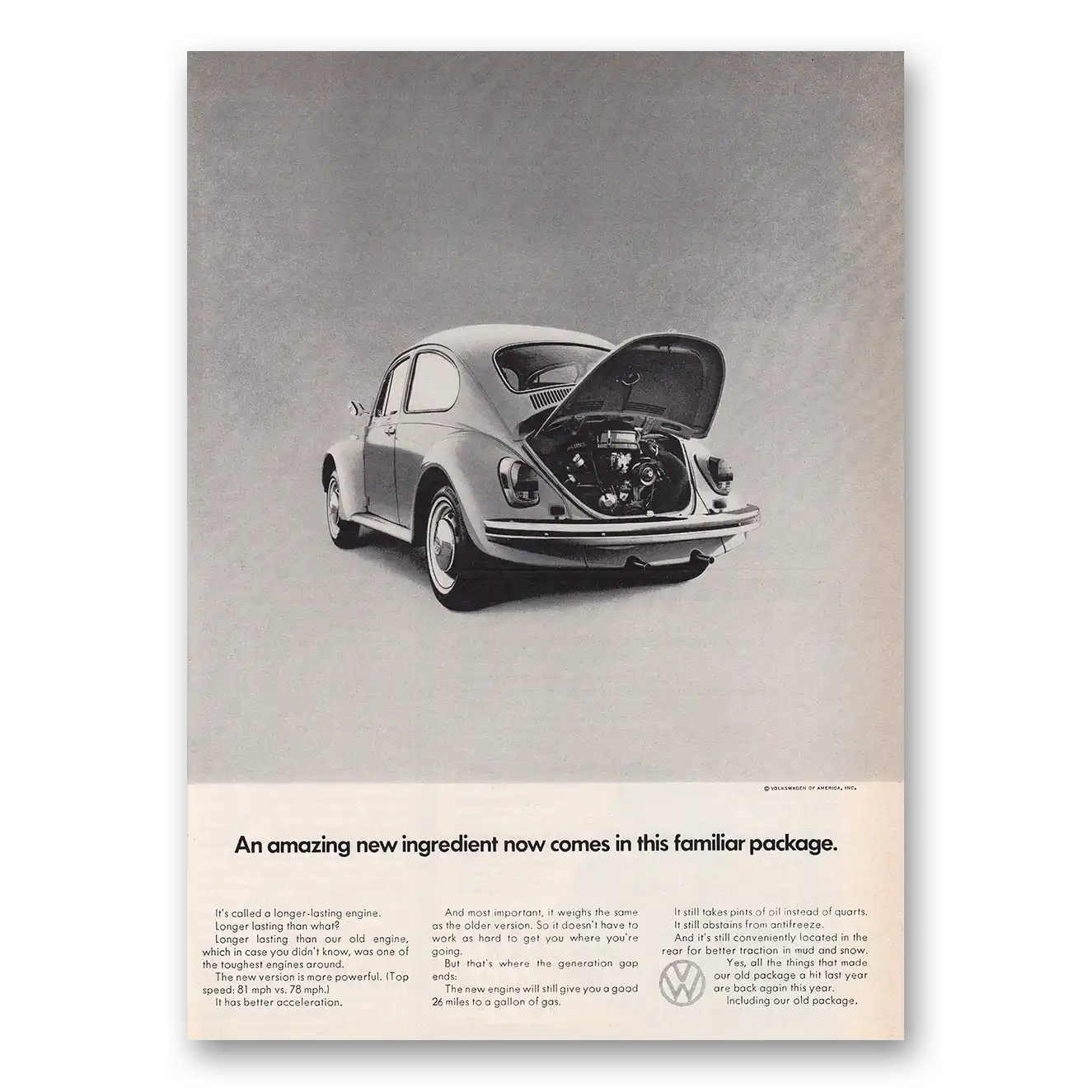 1969 Volkswagen Beetle Amazing New Ingredient Now Comes In This Familiar Package Vintage Magazine Print Ad