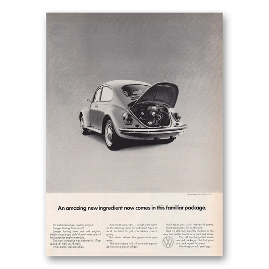 1969 Volkswagen Beetle Amazing New Ingredient Now Comes In This Familiar Package Vintage Magazine Print Ad