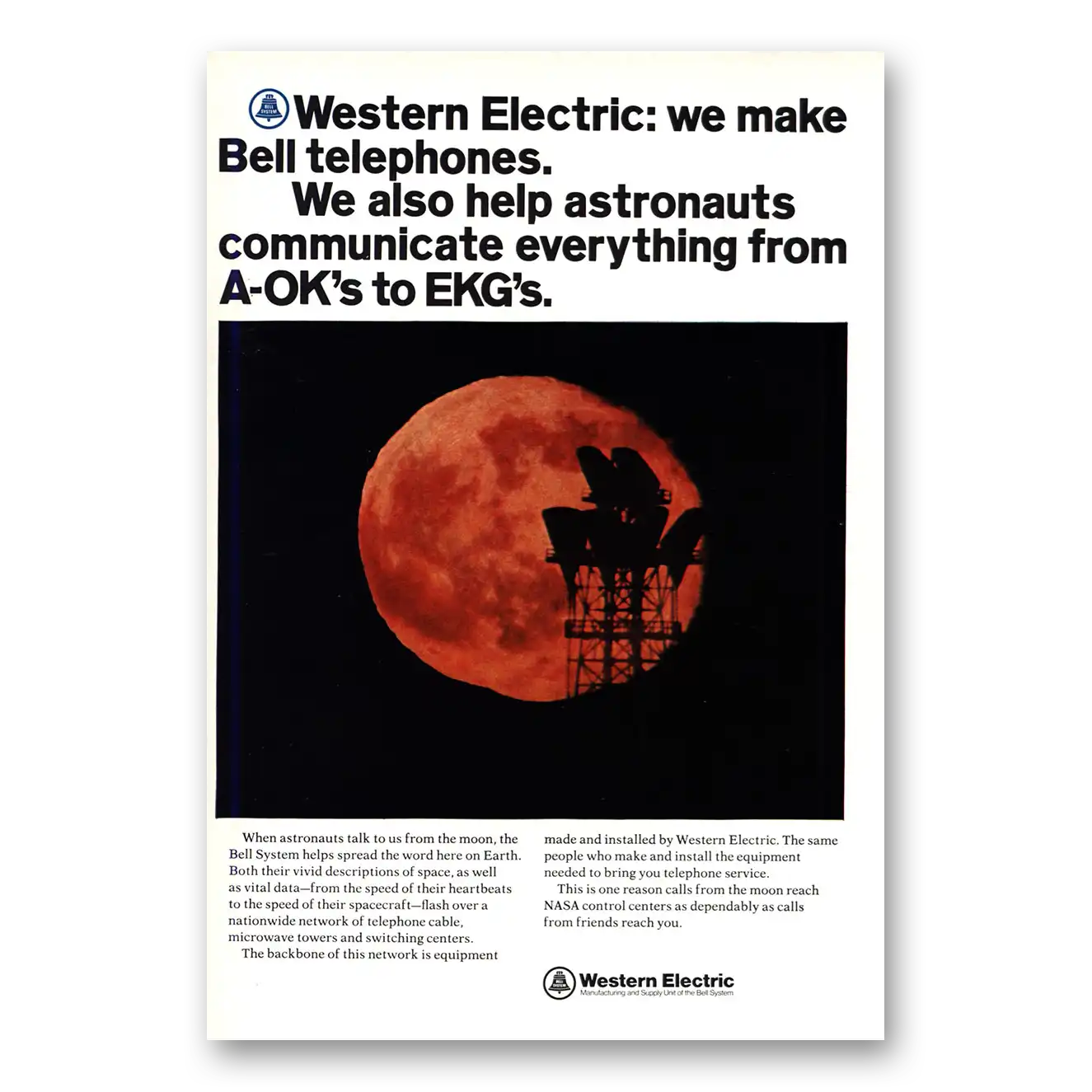 1969 Western Electric We Also Help Astronauts Communicate Vintage Magazine Print Ad