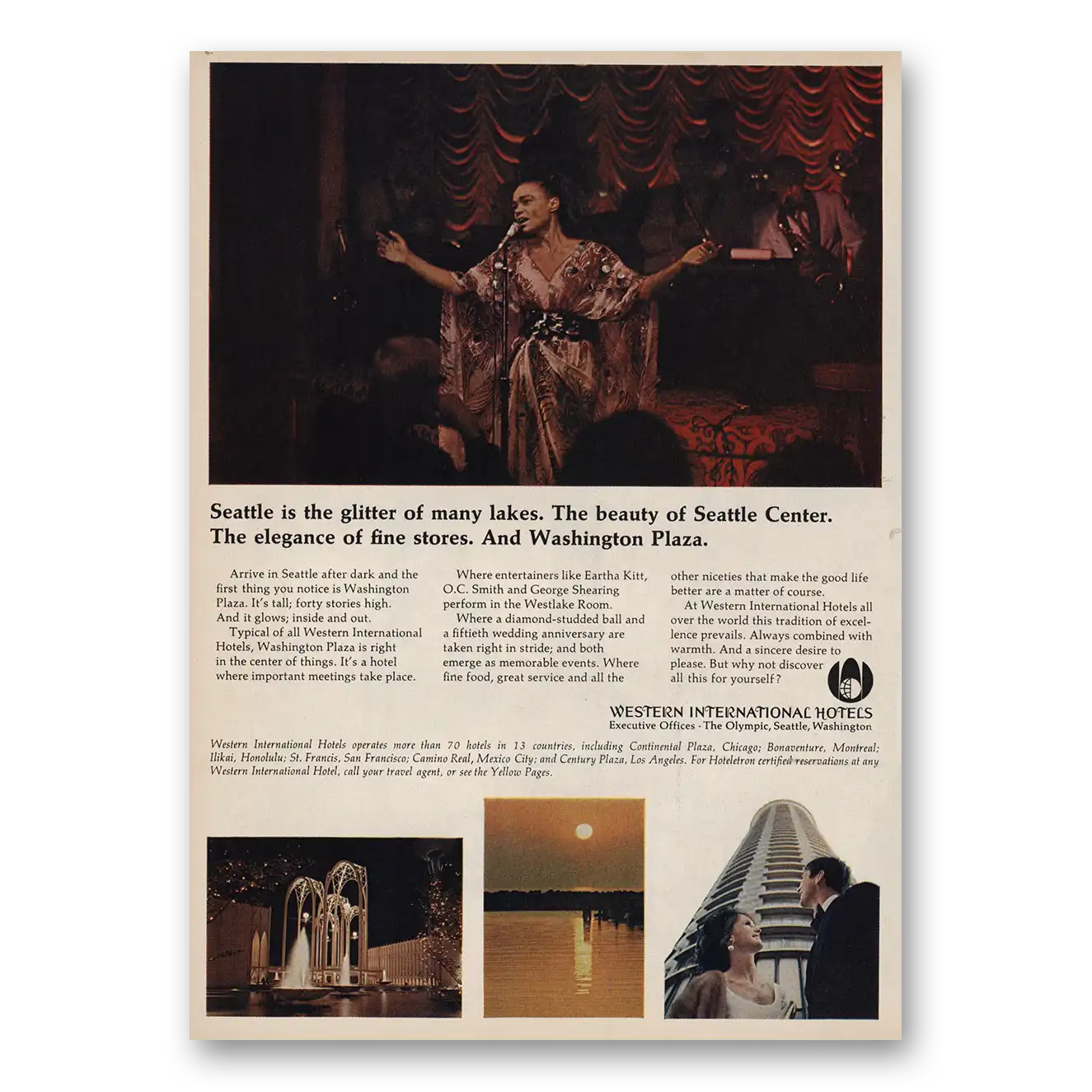 1969 Western International Hotels Beauty of Seattle Center Vintage Magazine Print Ad