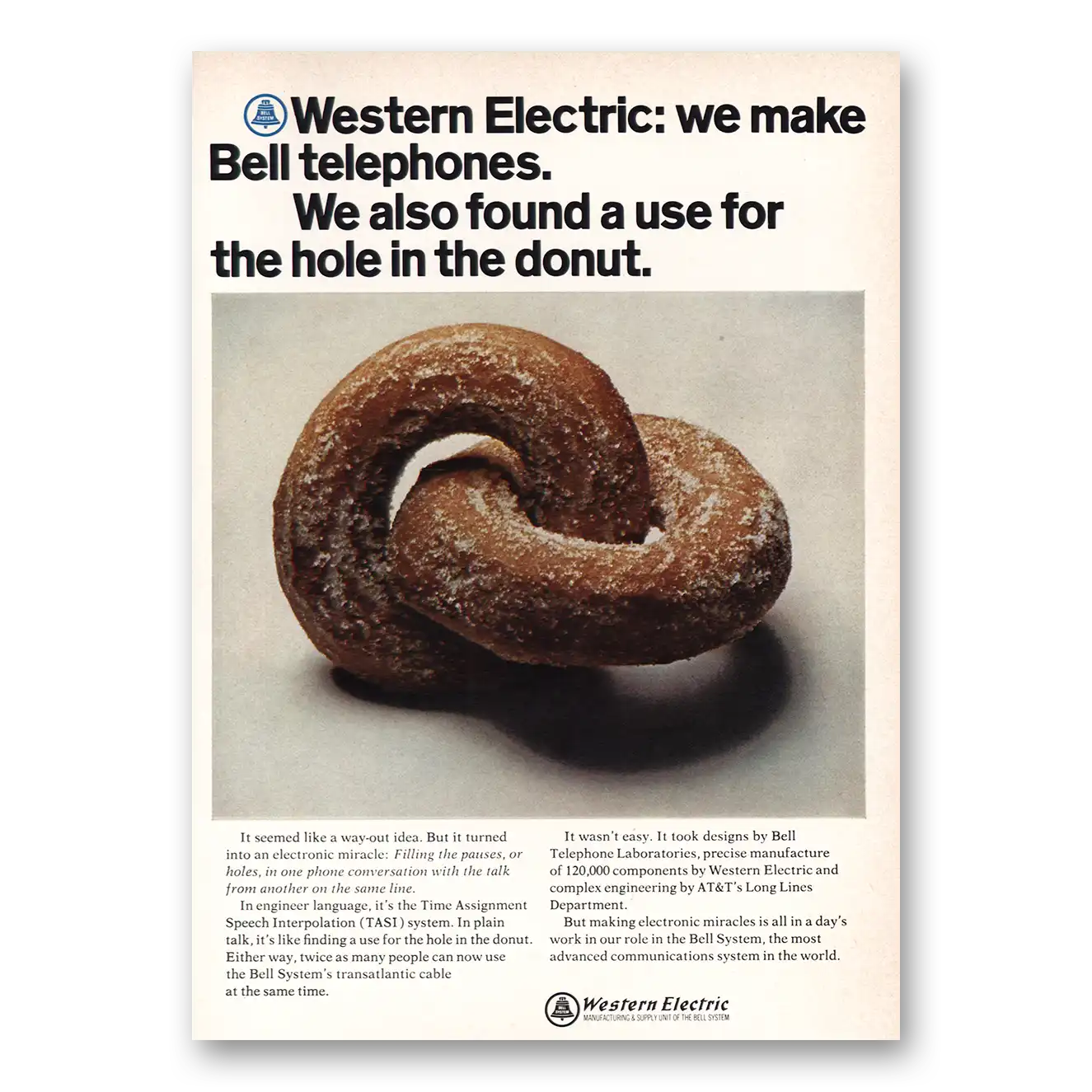 1969 Western Electric Hole In the Donut Vintage Magazine Print Ad