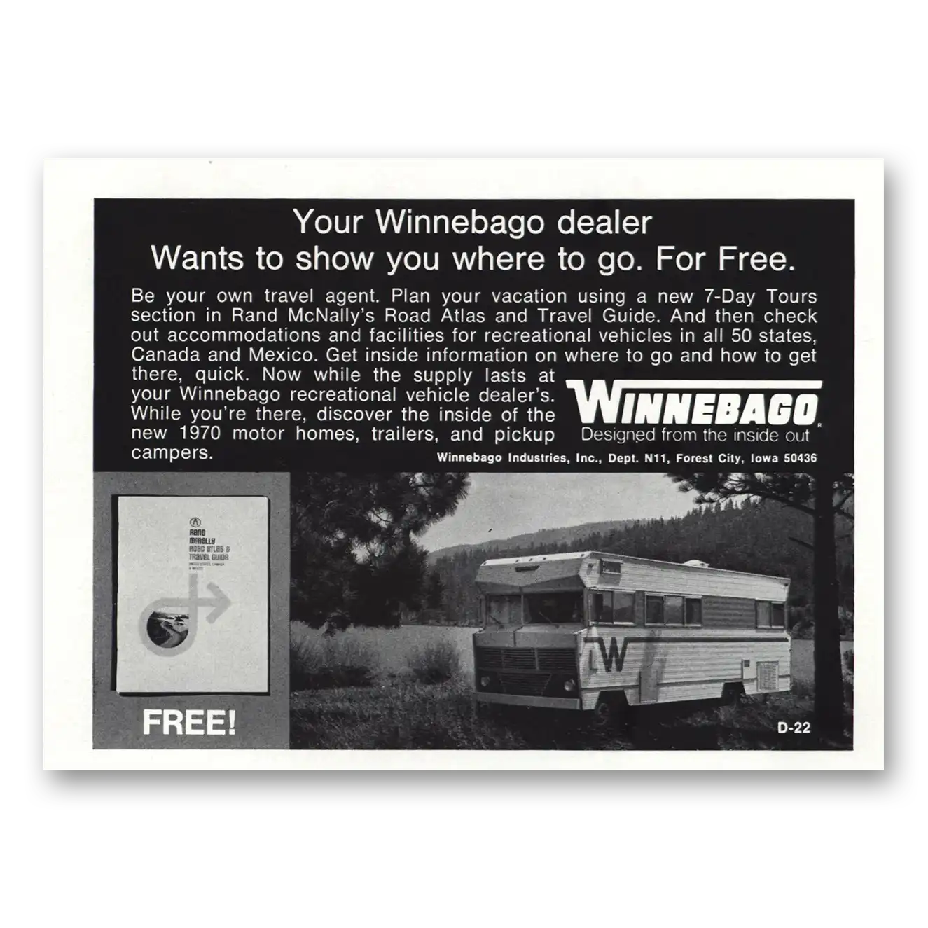 1969 Winnebago Motor Home Wants To Show You Where To Go Vintage Magazine Print Ad