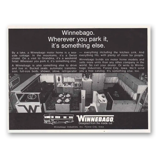 1969 Winnebago Motor Home Wherever Your Park It Vintage Magazine Print Ad