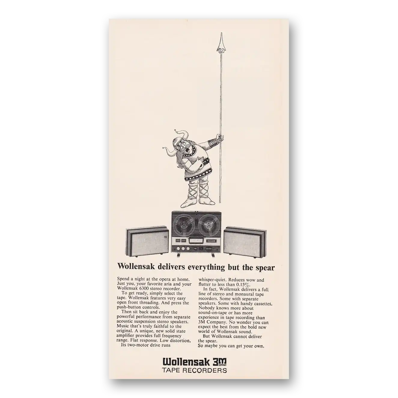 1969 Wollensak Tape Recorder Delivers Everything But the Spear Vintage Magazine Print Ad