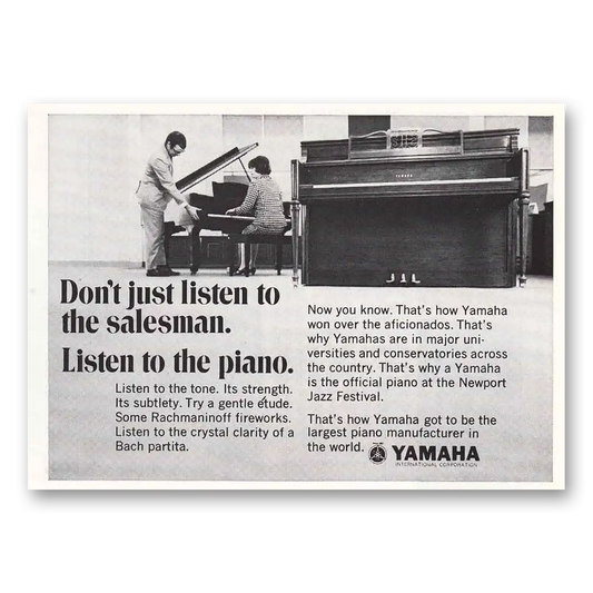 1969 Yamaha Piano Don't Just Listen to the Salesman Vintage Magazine Print Ad