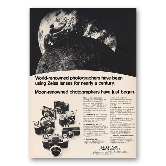 1969 Voigtlander Camera Zeiss Lenses Moon Renowned Photographers Vintage Magazine Print Ad